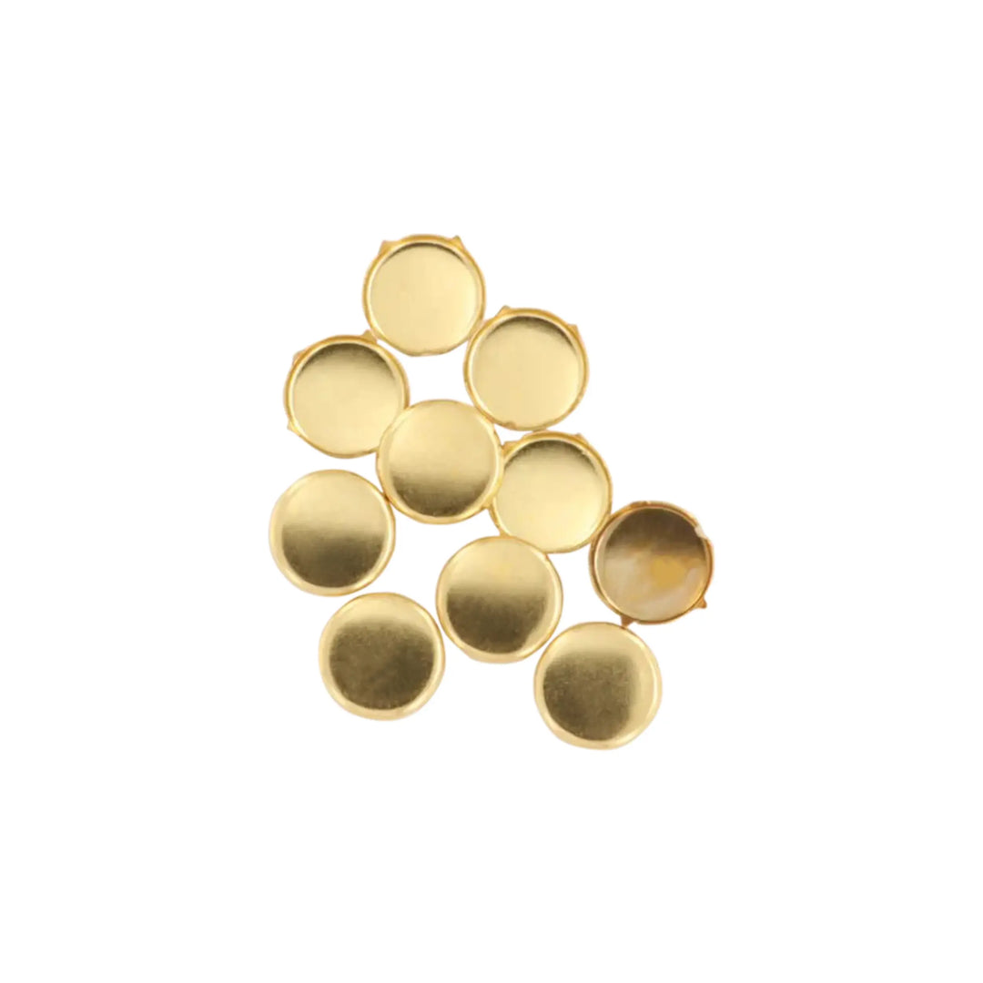 Rivets, flat without pattern, gold-plated brass, 10-100 pcs 