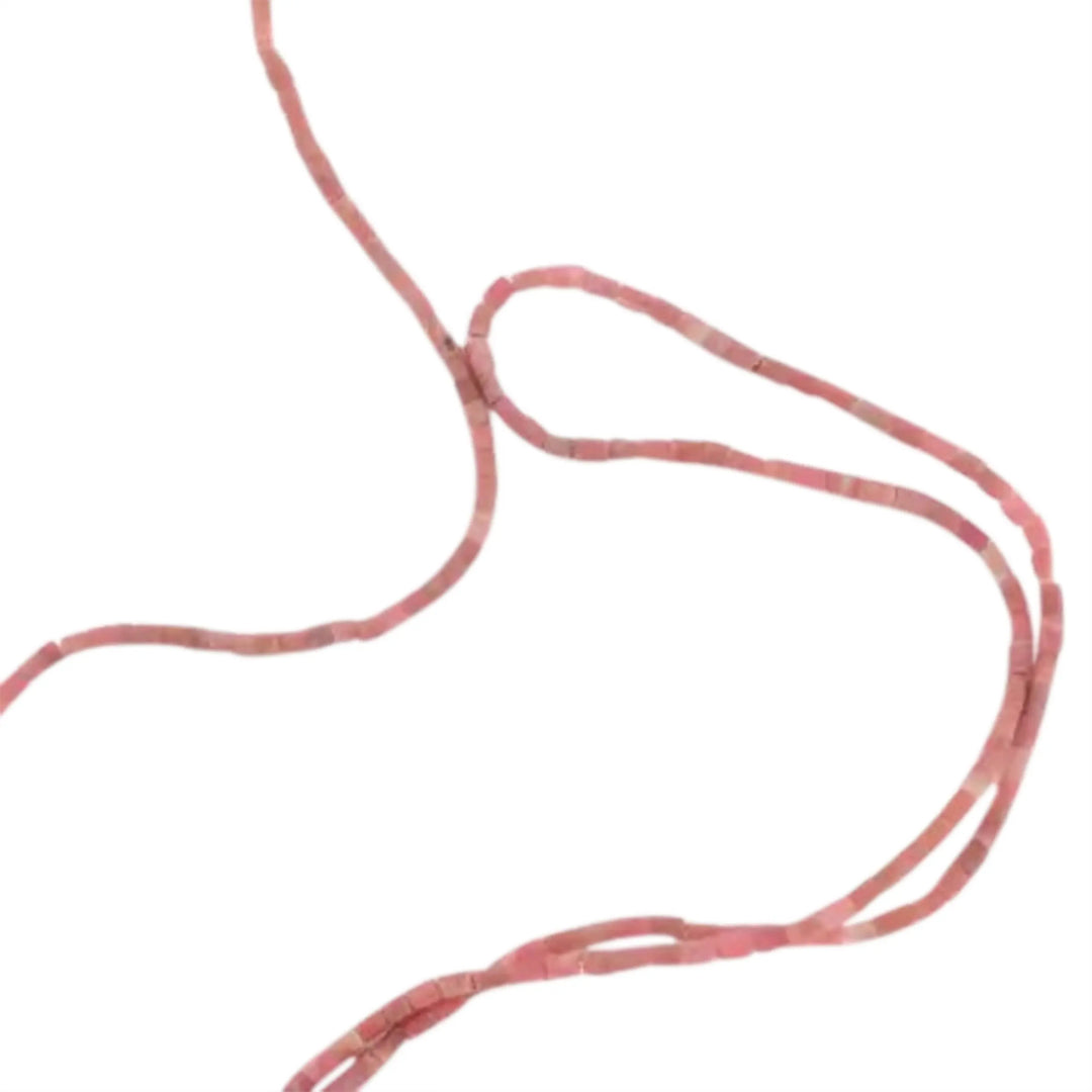 Gemstone pearls, string, rhodonite tubular pearl matt, 41 cm 