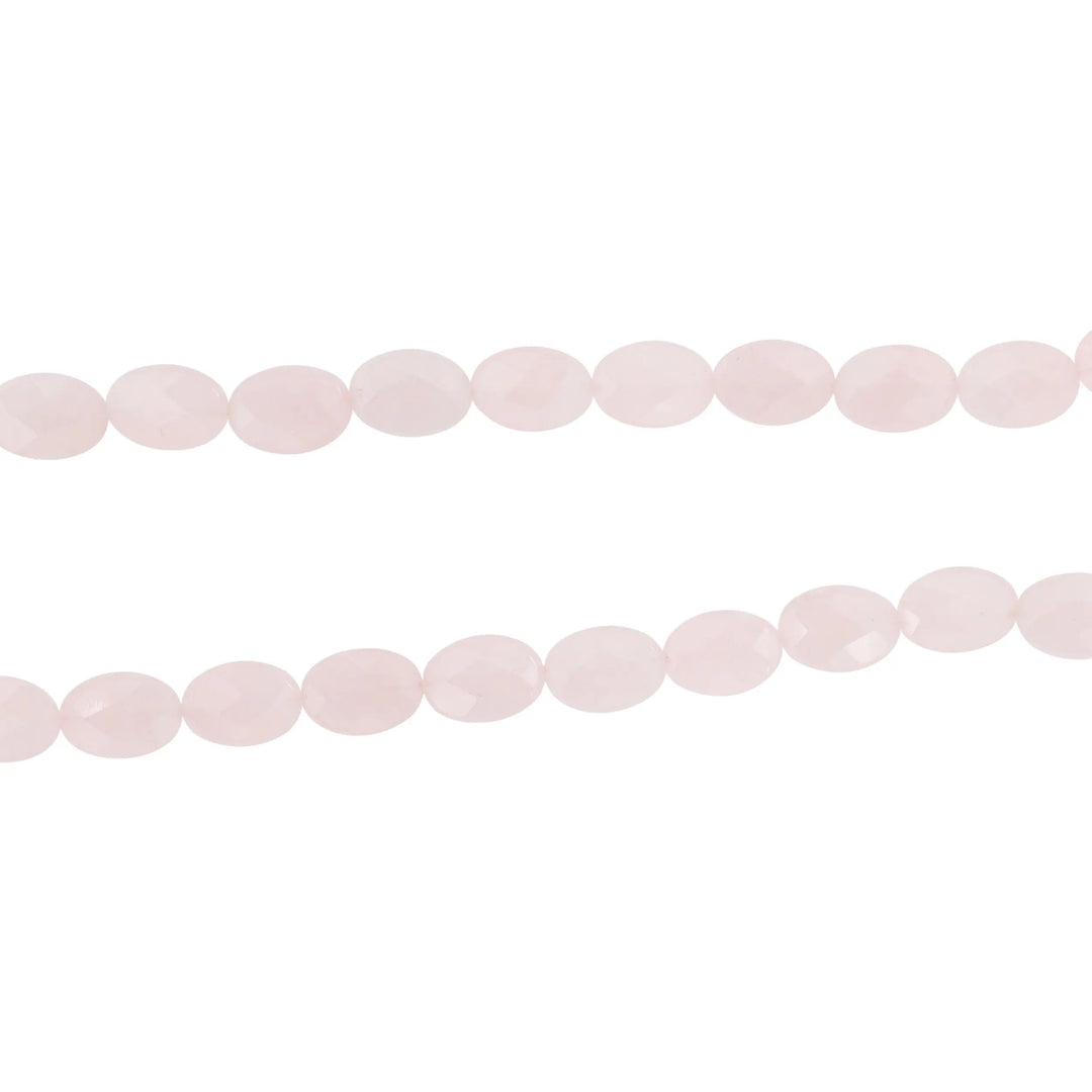 Smykkestensperler, string, rosakvarts flad oval facetteret 10x13 mm BOC