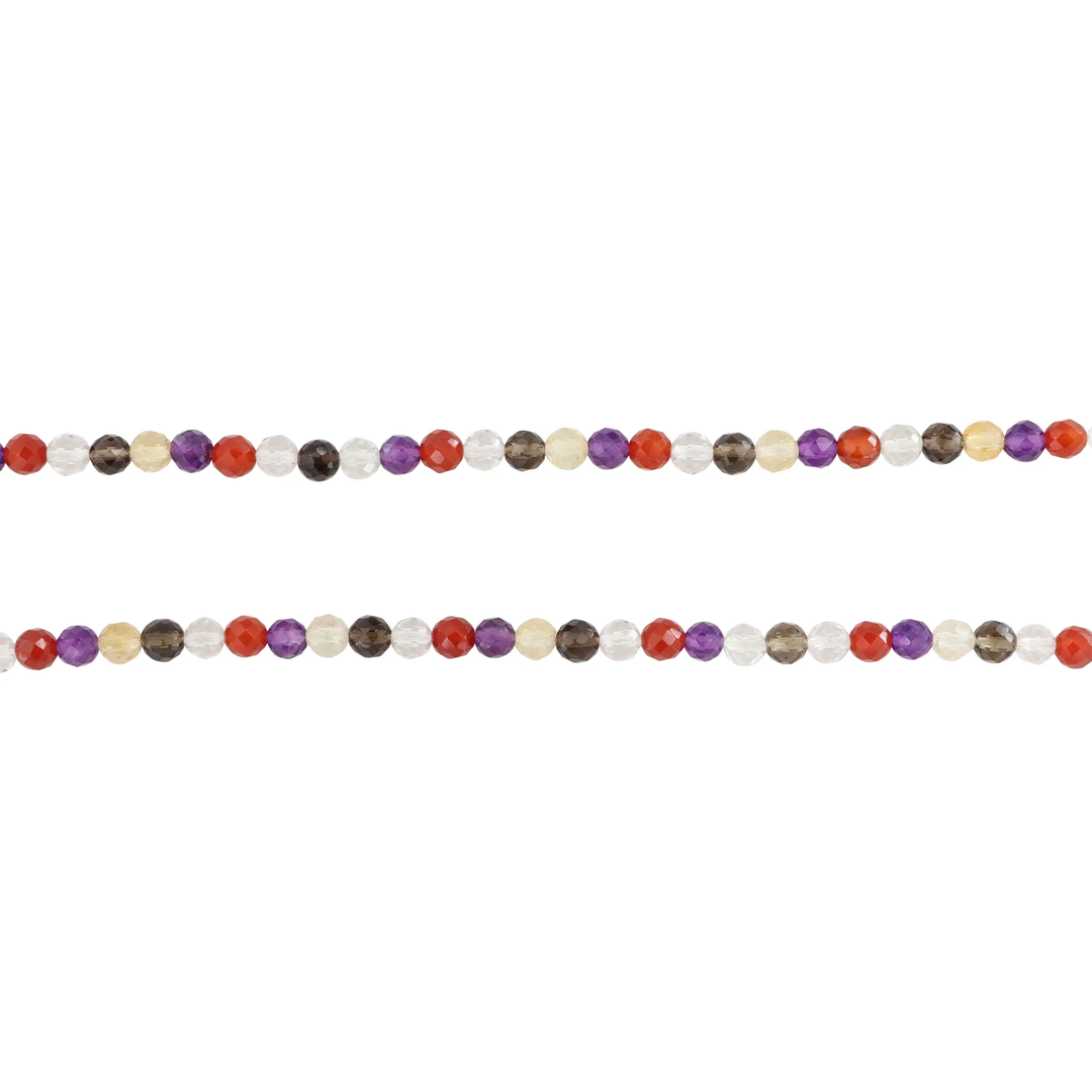 Smykkestensperler, string, kvarts/agat mix rund facetteret, 39,5 cm/6 mm BOC