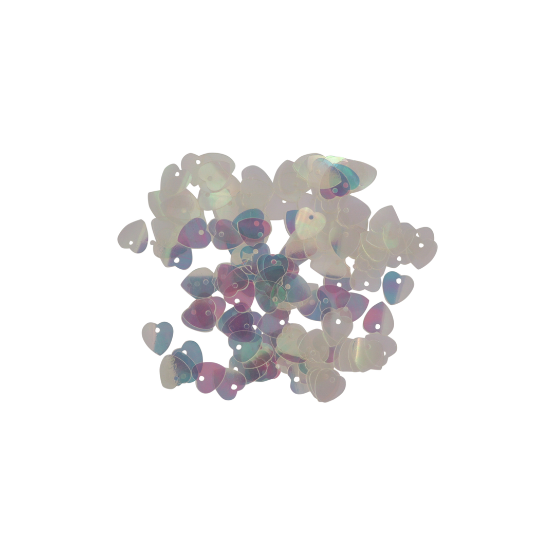 Palietter, hjerte, 10x10mm, transparent med regnbueskær, 10-40g Beadhouse of Copenhagen