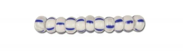 Stribede glasperler, preciosa, hvid/4 blå striber Preciosa