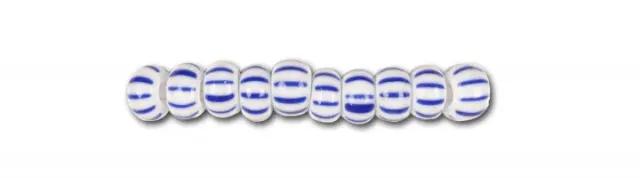 Stribede glasperler, preciosa, hvid/blå tæt stribet, storkøb Preciosa