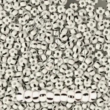 Stribede glasperler, preciosa, hvid med 4 sorte striber Preciosa