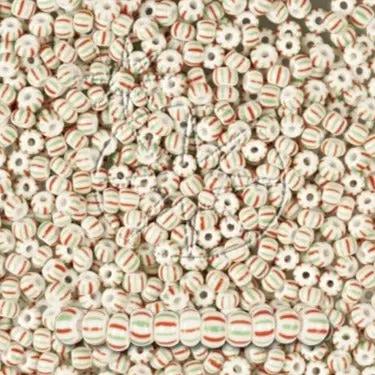 Stribede glasperler, preciosa, hvid/rød/grøn tæt stribet, storkøb Preciosa