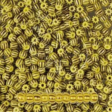 Stribede glasperler, preciosa, gul/brun tæt stribet Preciosa