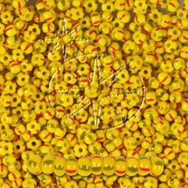 Stribede glasperler, preciosa, gul/rød/grøn stribet Preciosa