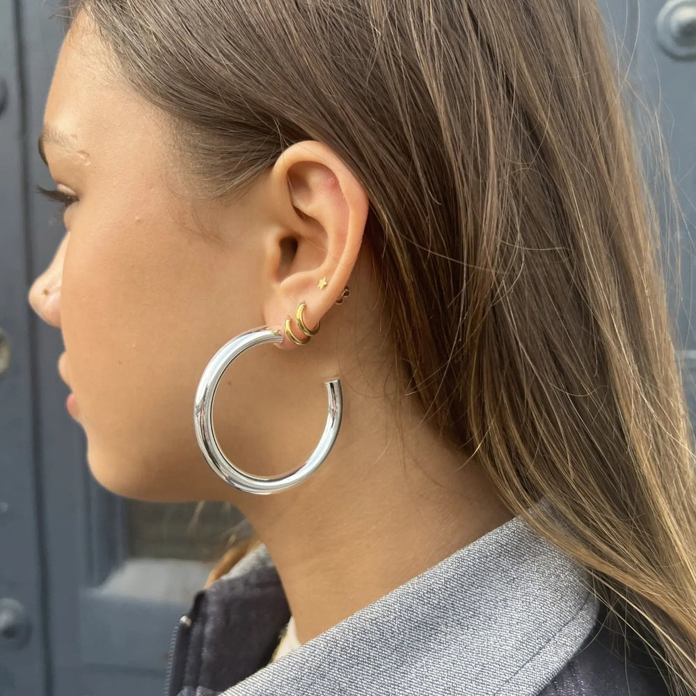 Øreringe, chunky hoops, sterlingsølv, 52 x 6 mm Italy