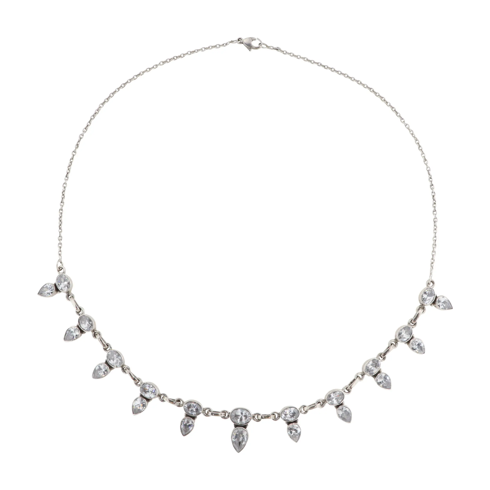 Halskæde, ankerkæde m. smykkesten, sterlingsølv, 37-49 cm BOC