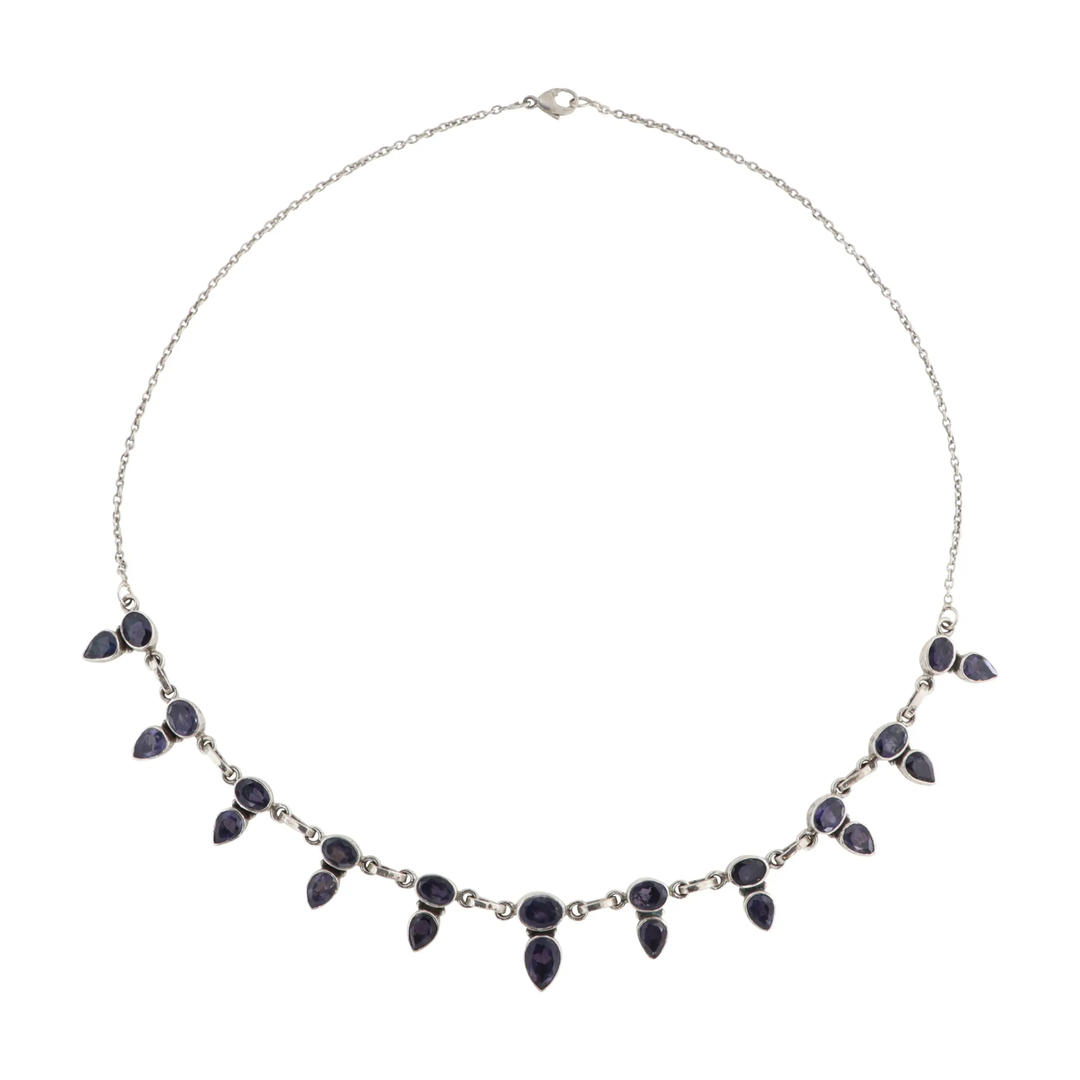 Halskæde, ankerkæde m. smykkesten, sterlingsølv, 37-49 cm BOC