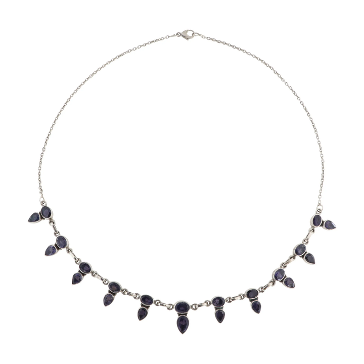 Halskæde, ankerkæde m. smykkesten, sterlingsølv, 37-49 cm BOC