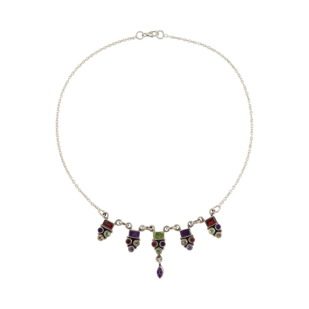 Halskæde, ankerkæde m. smykkesten, sterlingsølv, 37-49 cm BOC