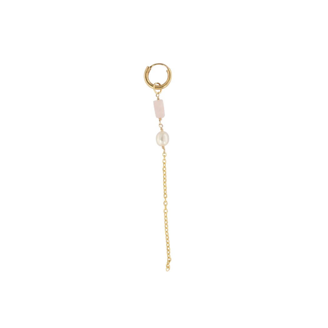 Earrings, hoop, with chain, precious stone, gold-plated silver 