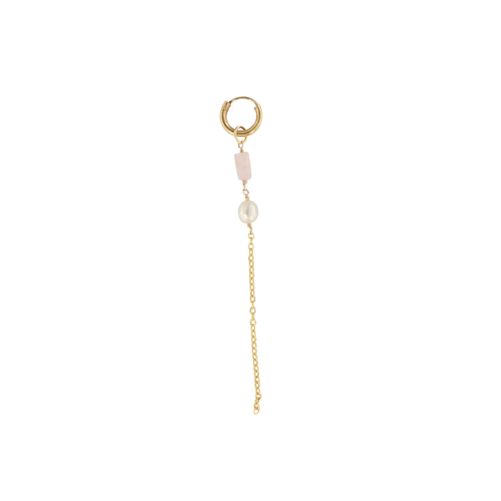 Earrings, hoop, with chain, precious stone, gold-plated silver 