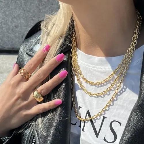 Halskæde, chunky rillet flad anker kæde, forgyldt og forsølvet aluminium, 40-50cm Beadhouse of Copenhagen