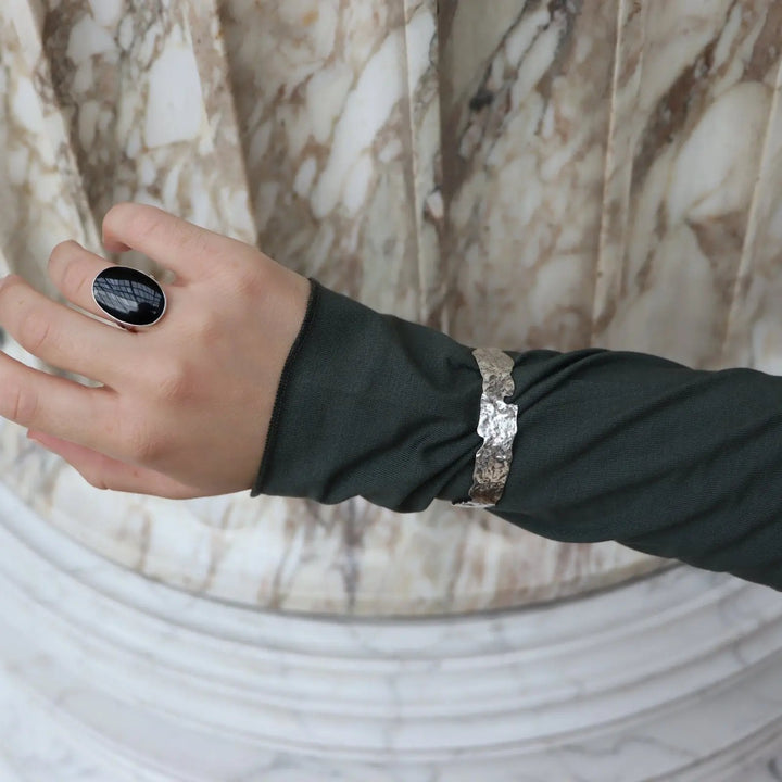 Armbånd, åben organisk armring, forgyldt og forsølvet messing, 16cm, justerbar Greece