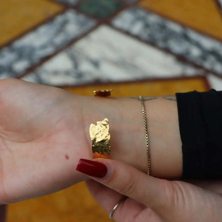 Armbånd, åben organisk armring, forgyldt og forsølvet messing, 16cm, justerbar Greece