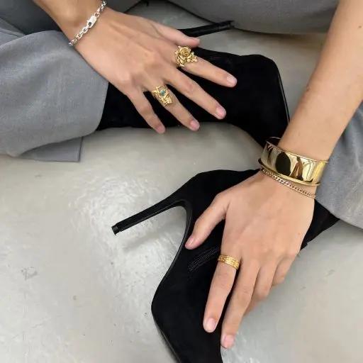 Armbånd, chunky armring, forgyldt og forsølvet messing, 17cm, justerbar Greece