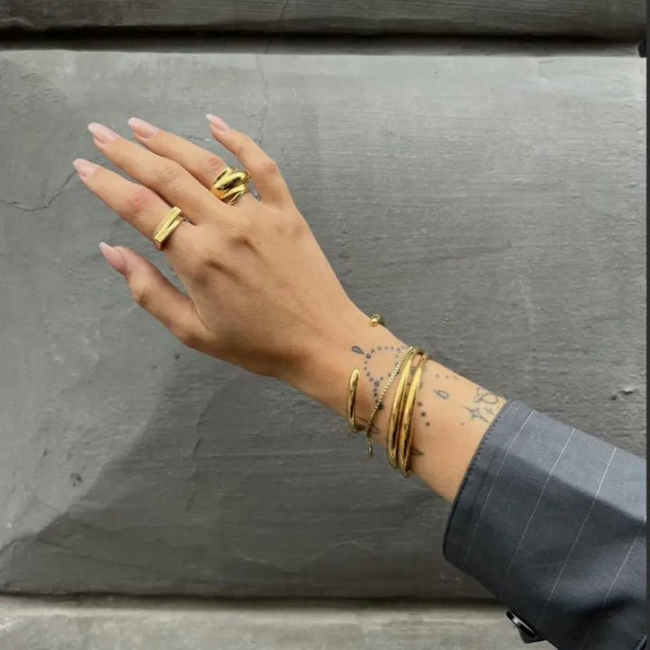 Armbånd, åben armring, 24 k forgyldt og forsølvet zamak, 17 cm, justerbar Greece