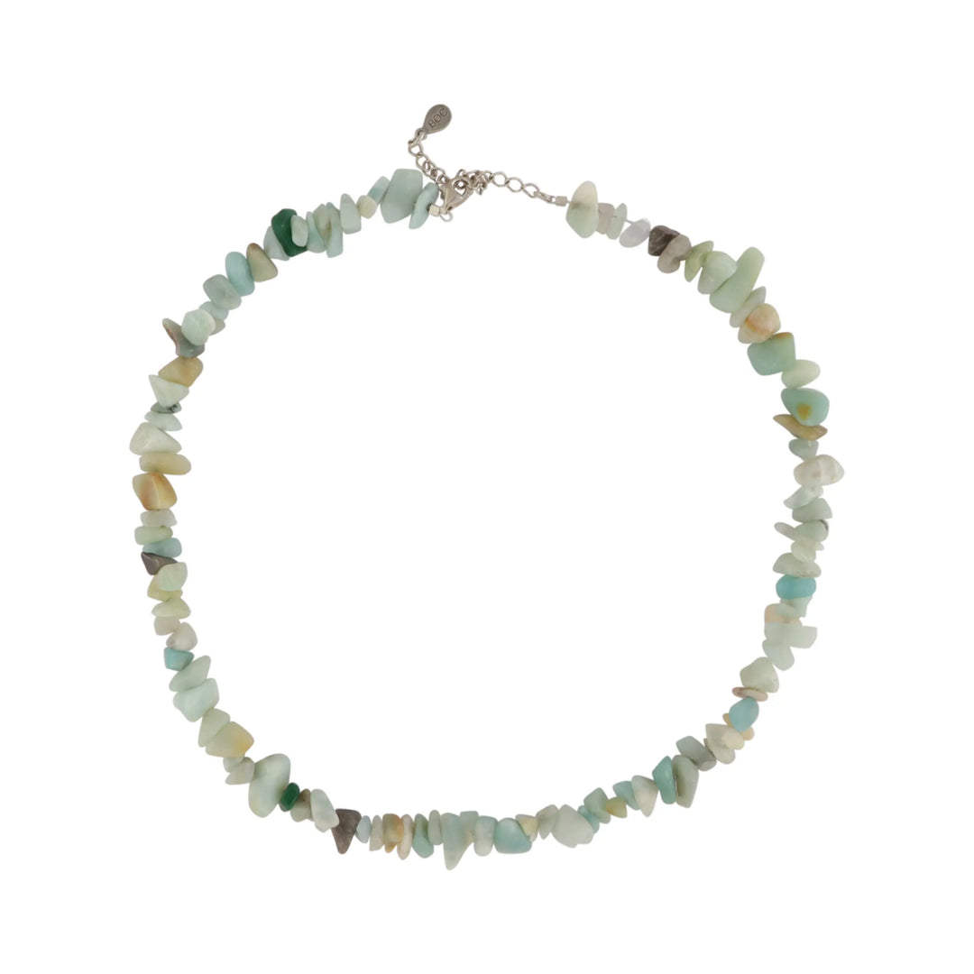 Necklace with amazonite chips, with and without pendant, gold-plated steel 