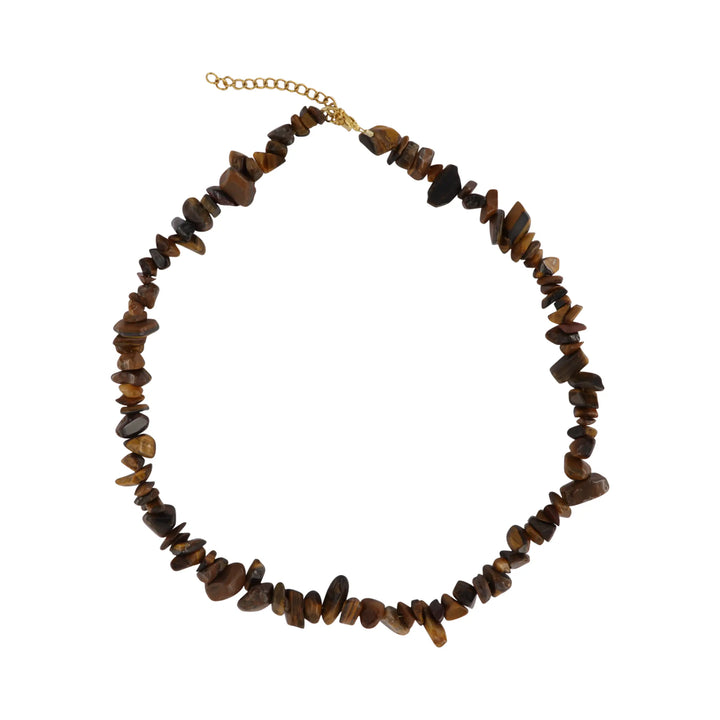 Necklace, tiger eye chips, gold-plated steel, 40-45 cm 