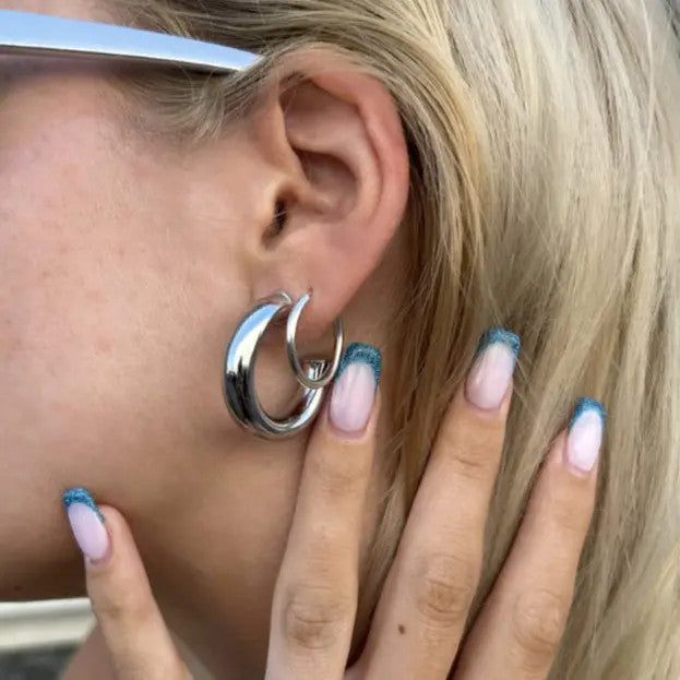 Øreringe, chunky hoops, 30x 6mm i forgyldt og forsølvet messing Greece