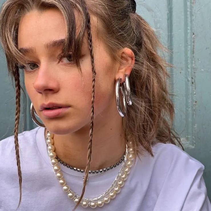 Øreringe chunky hoops, forsølvet og forgyldt messing, 48 x 6 mm Greece