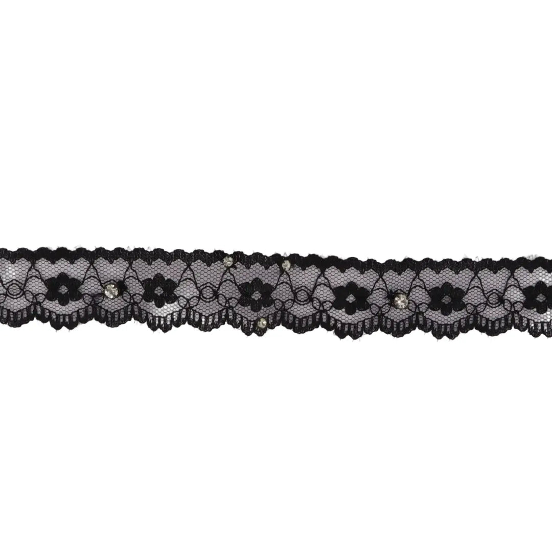 Necklace, choker with lace and glass beads, simii, oxidized brass 