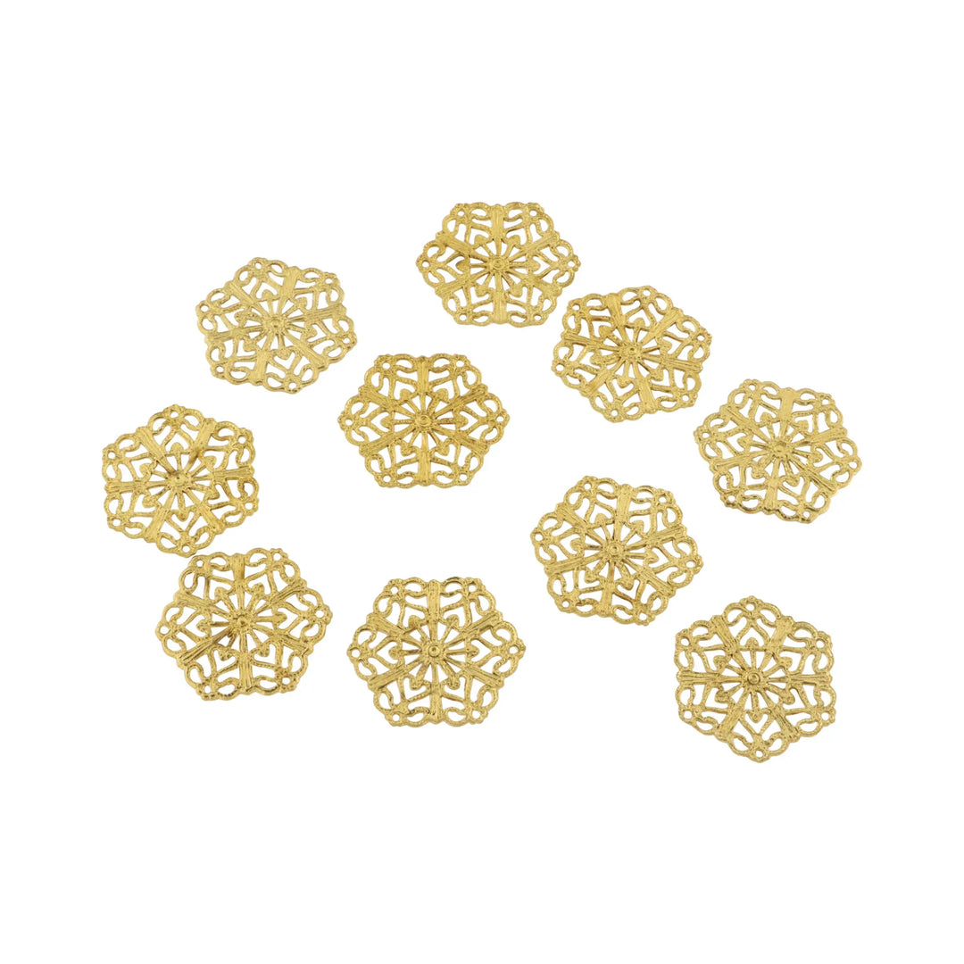 Pendant, filigree mandala, gilded brass, 18 mm. bulk purchase 