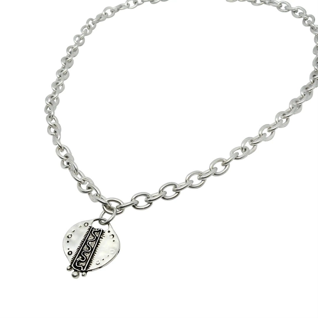 Necklace, round anchor chain with amulet, silver-plated brass, 47 cm 