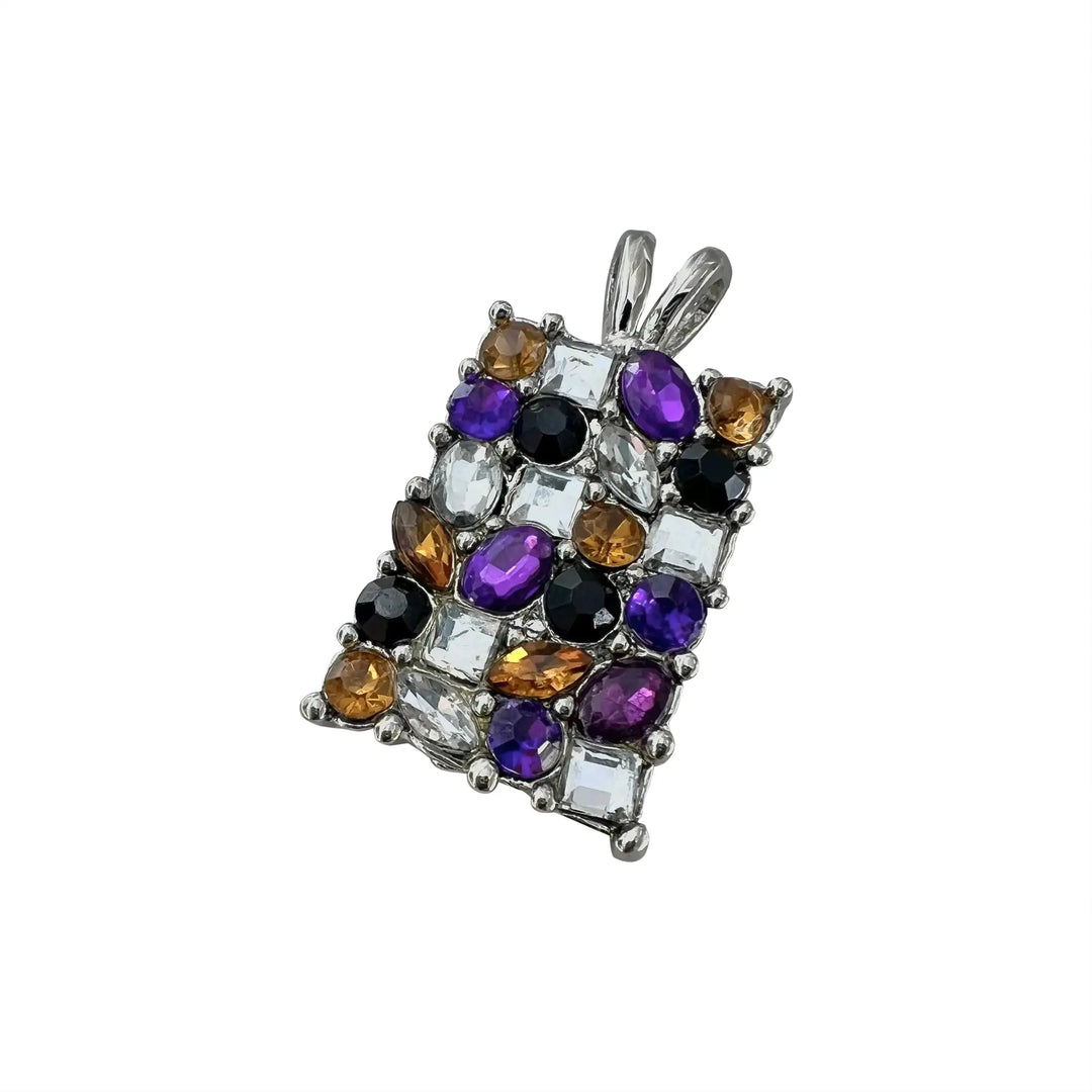 Pendant with glass crystals, silver-plated brass, oval and rectangle 