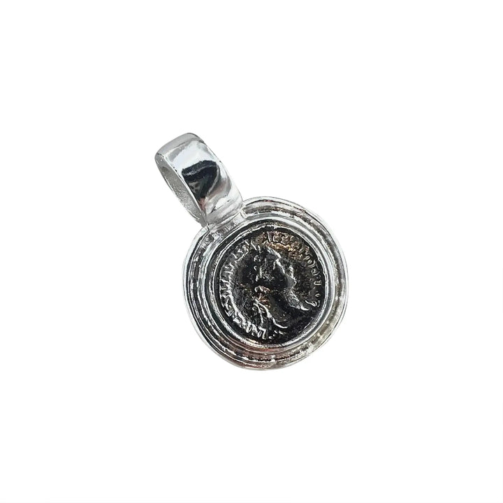 Pendant, coin, silver-plated brass. 31 x 25 mm 
