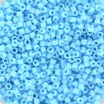 Blå glasperler, miyuki delica beads, opaque matte turquoise Krea