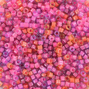Blandede glasperler, miyuki delica beads, luminous  violet/orange/pink mix Krea
