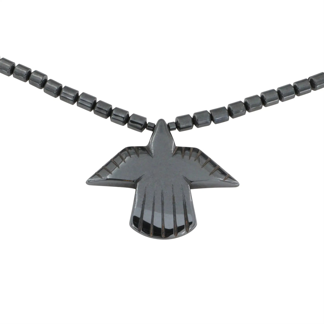 Necklace, hematite with eagle, 46 cm/33 x 38 mm 