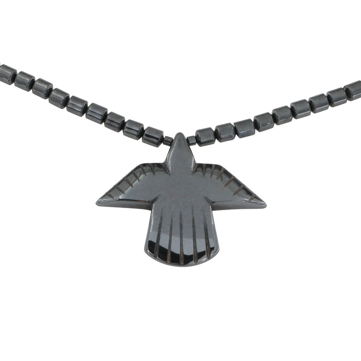 Necklace, hematite with eagle, 46 cm/33 x 38 mm 