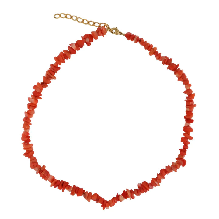Necklace, coral chips, gold-plated steel, several variants 