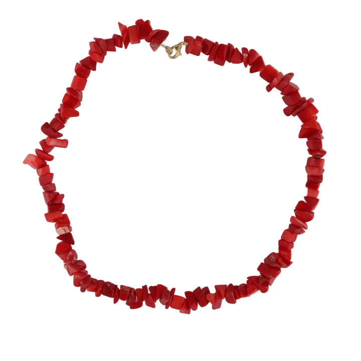 Necklace, coral chips, gold-plated steel, several variants 