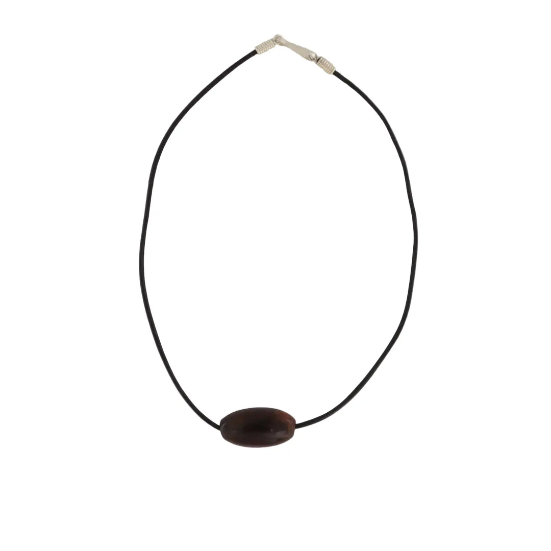 Necklace, leather cord with wooden bead, 37 cm 