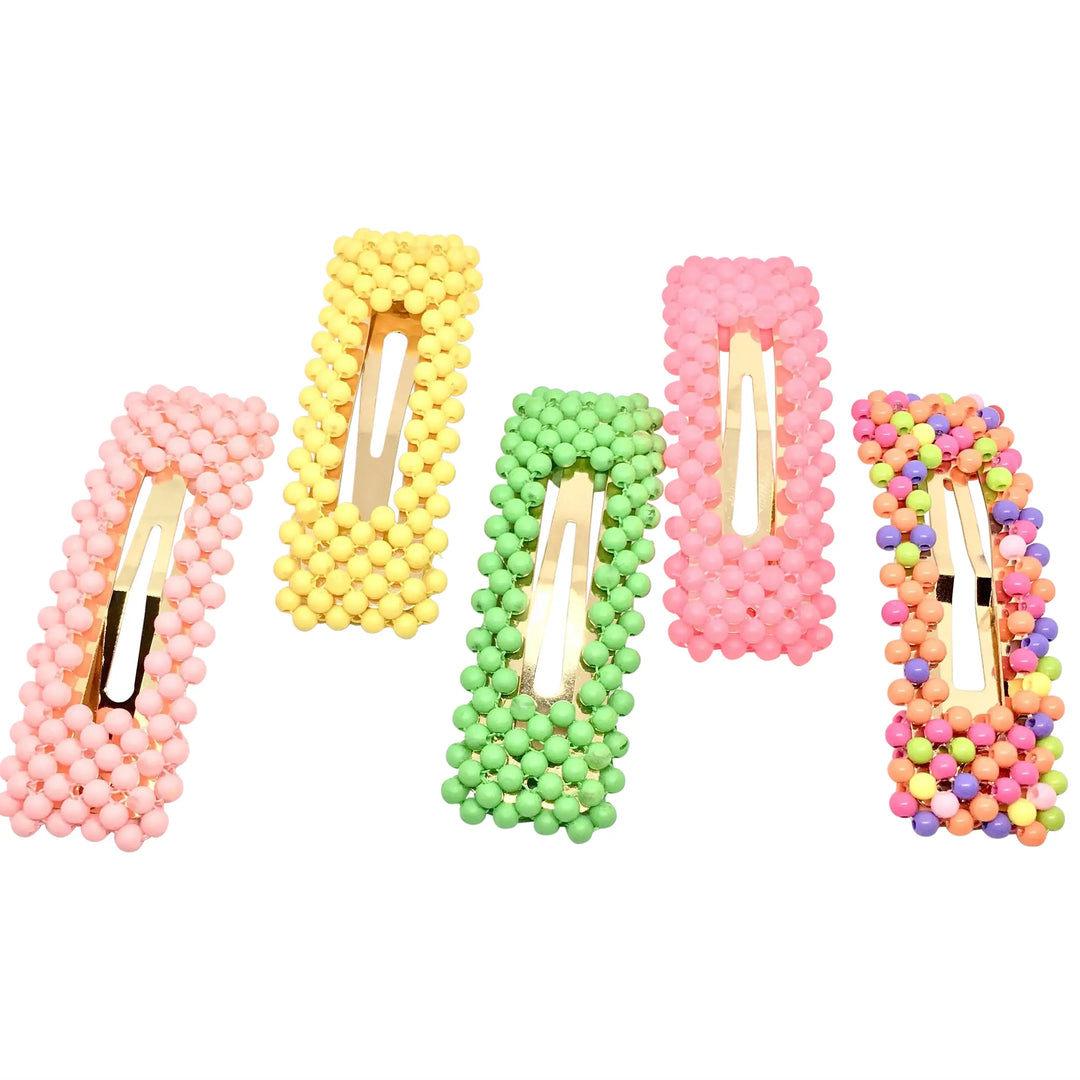 Hair clip, rectangular with round beads 