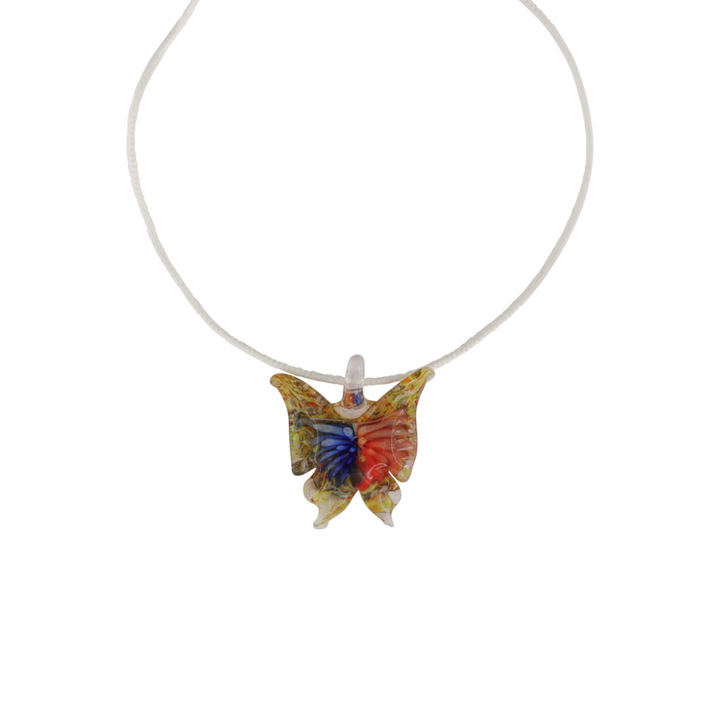 Find Necklace, blue/coral butterfly on white satin cord, handmade glass among our large selection of Necklaces at Beadhouse of Copenhagen today. Remember free shipping over DKK 400