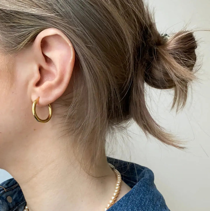 Øreringe, hoops, forgyldt sterlingsølv, 22 x 3 mm 103b Italy