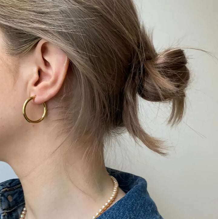 Øreringe, hoops, forgyldt sterlingsølv, 26 x 3 mm. 103c Italy