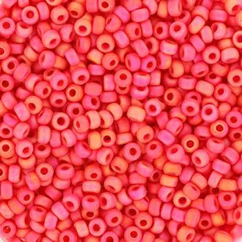 Røde glasperler, miyuki rocailles seed beads ,opaque ab vermillion red Krea