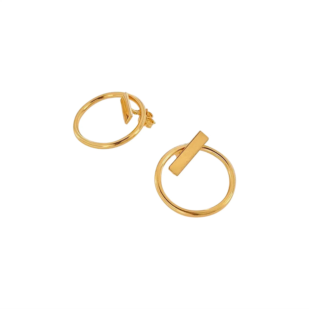 Earrings, studs geometry, gold-plated sterling silver, 20 mm 