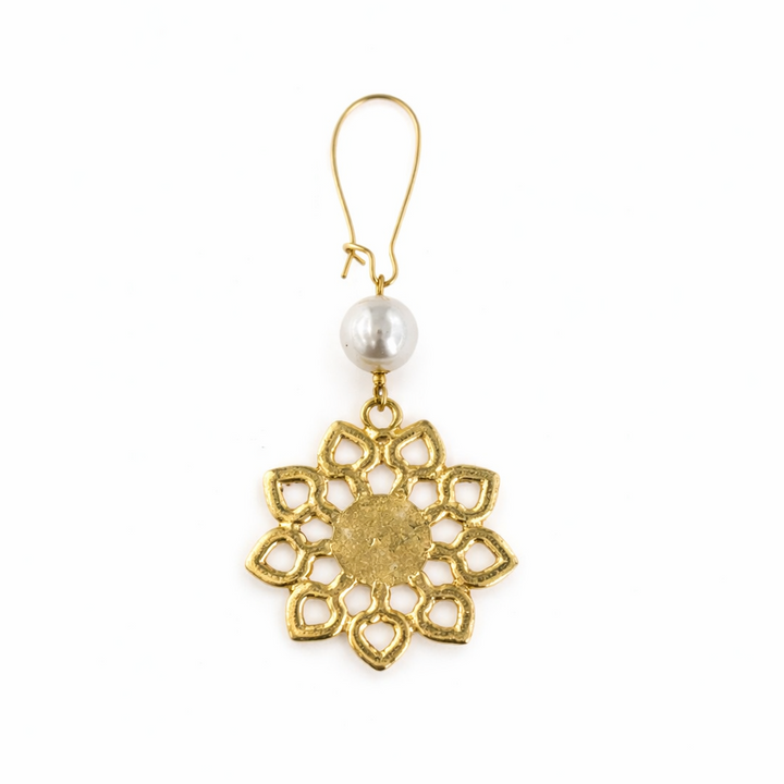 Earring, ear hook, with filigree sun, gilded brass 