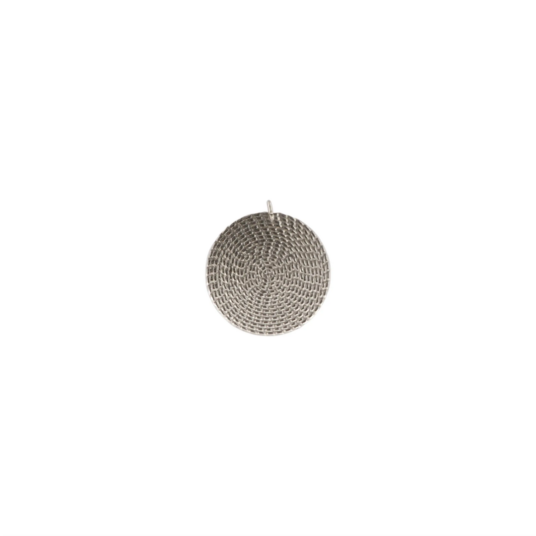 Necklace, hammered circle on suede cord, brass 