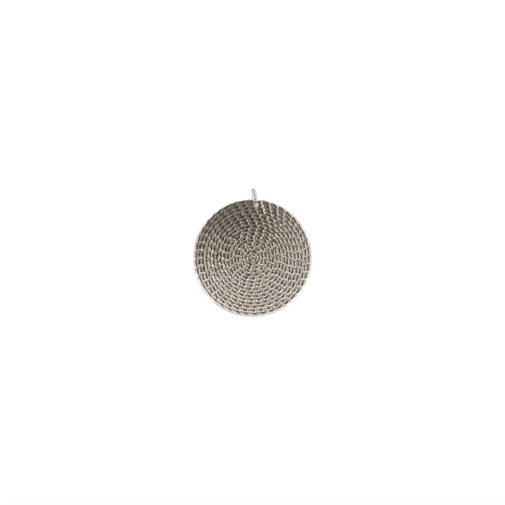 Necklace, hammered circle on suede cord, brass 