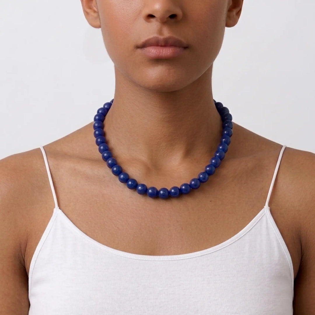 Necklace, lapis lazuli, gold-plated steel, 40-45 cm 