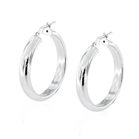 Øreringe, chunky hoops, sterlingsølv, 35 x 6 mm Italy